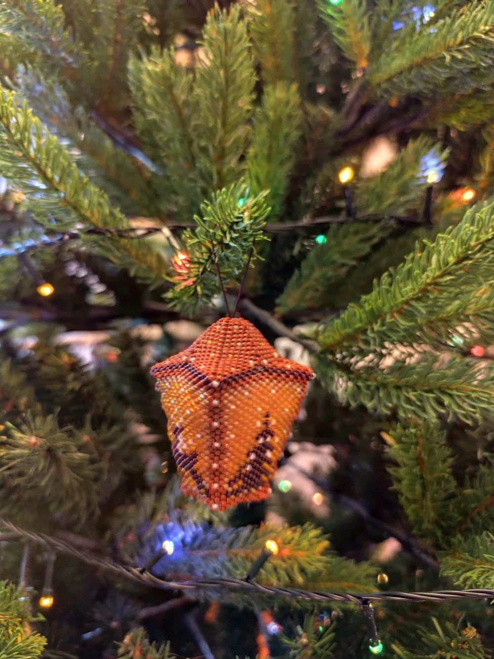 Beaded Orange Star Pendant Holiday Ornament